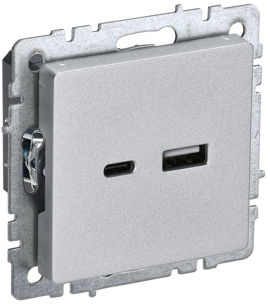 IEK BRITE BASE Алюминий Розетка USB A+C 18Вт РЮ11-1-БрА фото