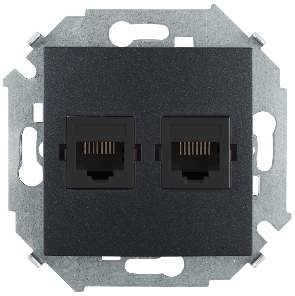 Simon 15 Графит Розетка компьютерная двойная 2хRJ45 кат.5е, Systimax фото