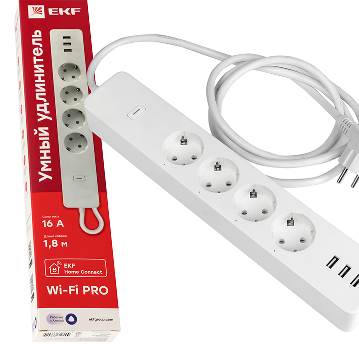 EKF Умный удлинитель c USB Wi-Fi PRO Connect фото