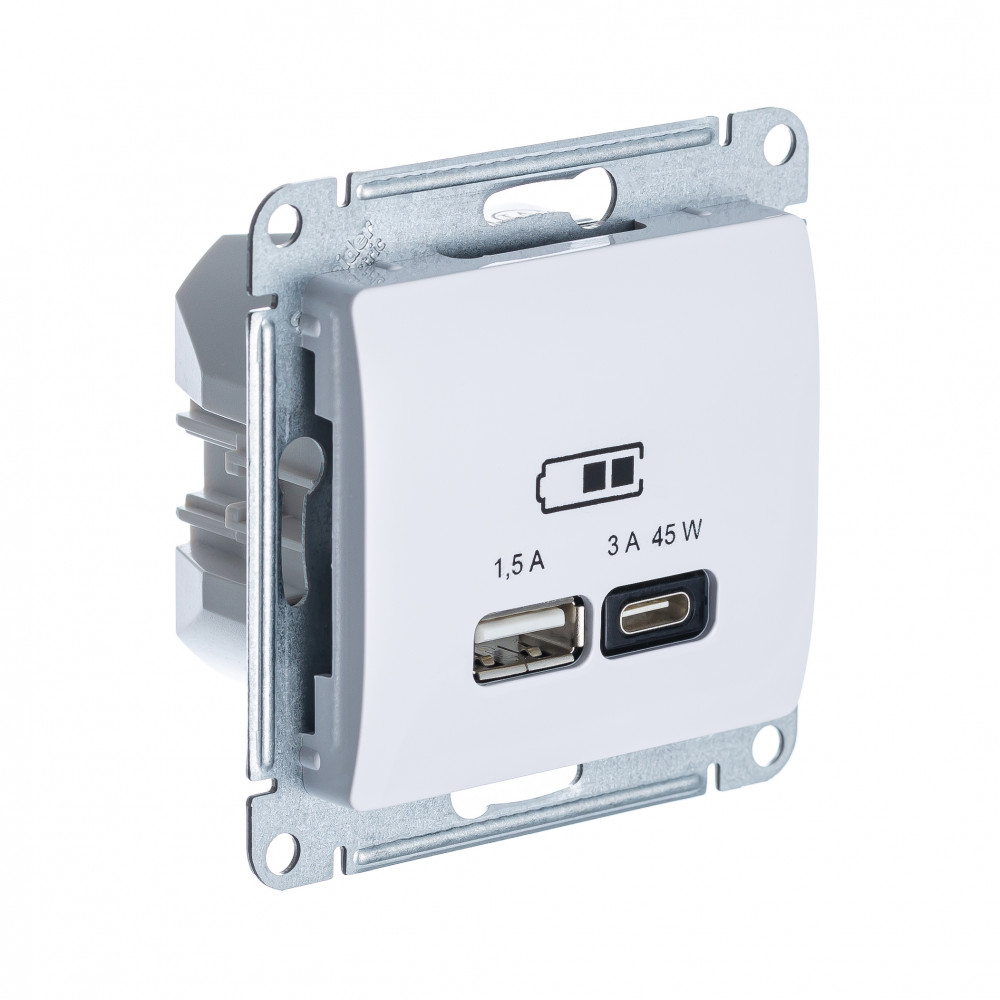 Systeme Electric Glossa Белый USB Розетка A + тип-C 45W высокоскорост. зарядка QC, PD, мех. фото