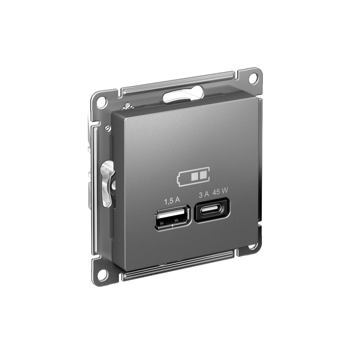 Systeme Electric AtlasDesign Сталь USB Розетка A + тип-C 45W высокоскор.заряд. QC, PD, мех. фото