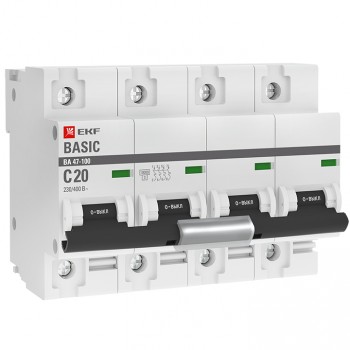 EKF Автоматический выключатель 4P 20А (C) 10kA ВА 47-100 Basic фото