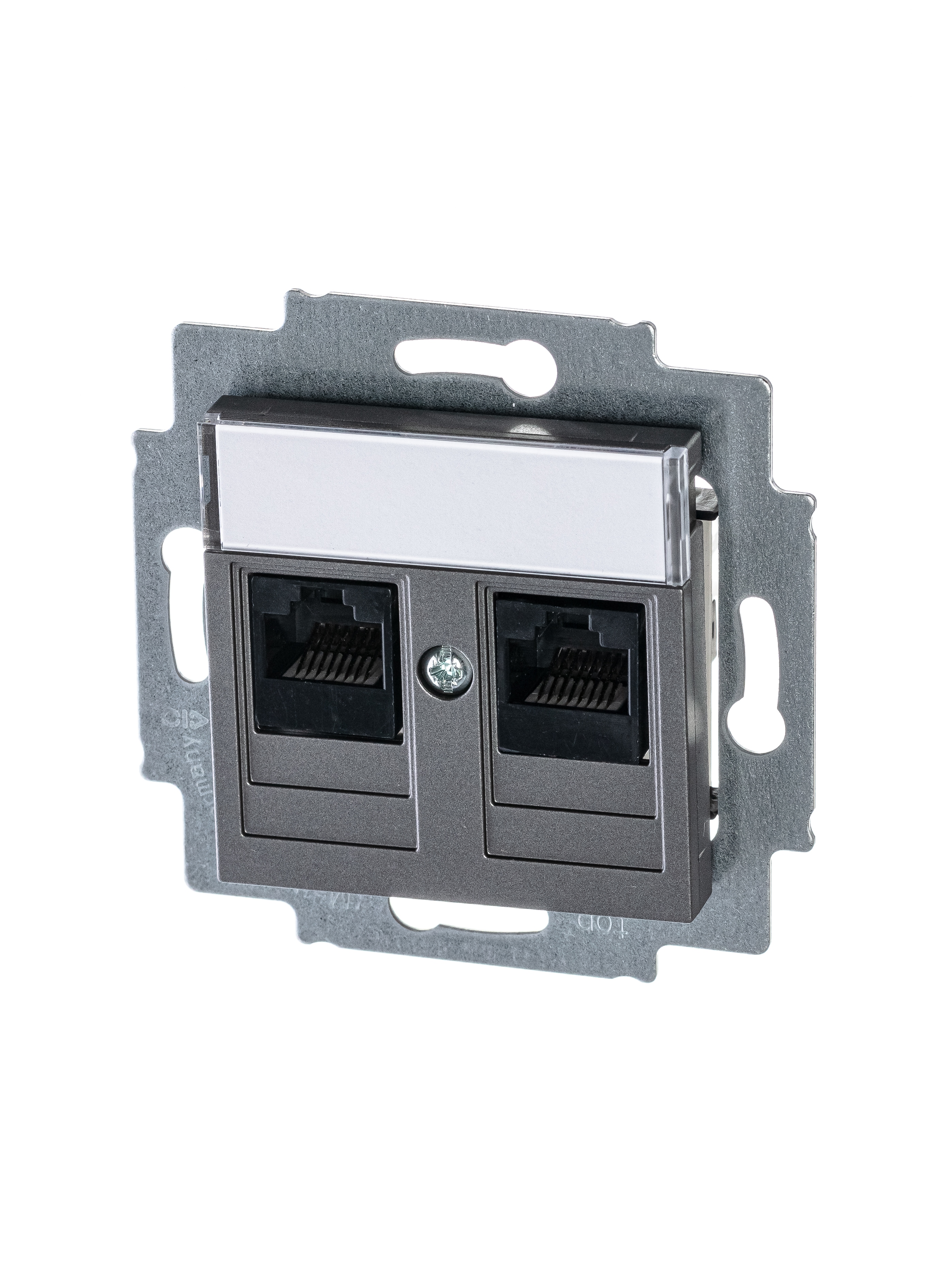 ABB EPJ Levit сталь / дымчатый чёрный Розетка компьютерная, 2хRJ45 кат,5e, сталь фото
