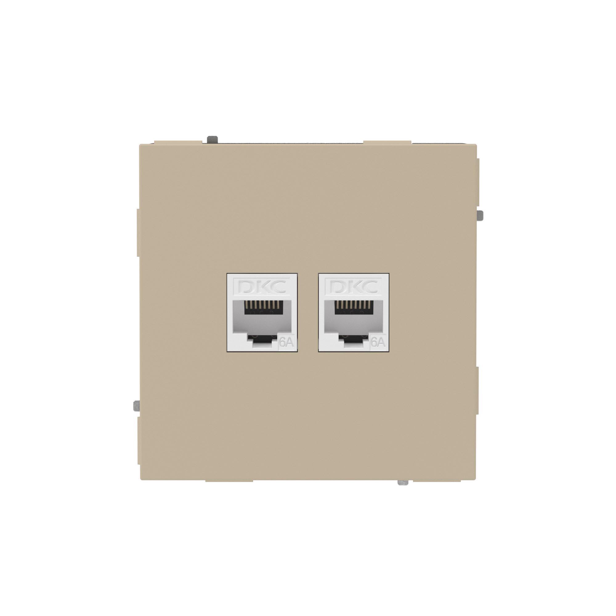 DKC KANT Компьютерная розетка RJ-45 без шторки, кат.6А двойная, ванильный марципан фото