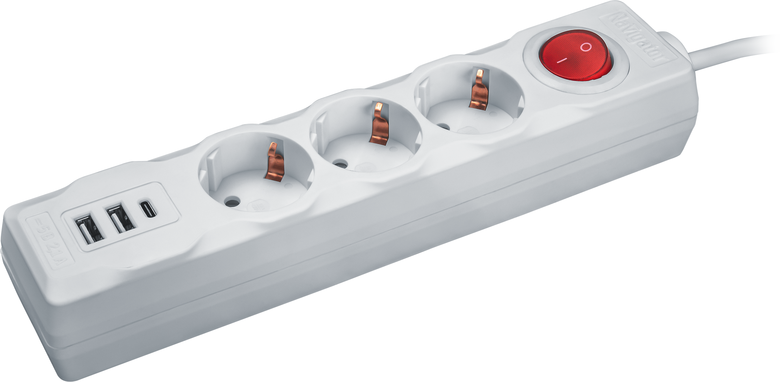 Удлинитель Navigator NPE-USB01-03-180-ESC-3X1 с/з выкл.3 гн.1.8м USB2.1A (50/1/1)