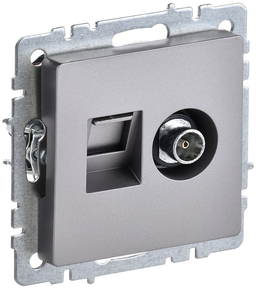 IEK BRITE BASE Сталь Розетка двойная TV+RJ45 кат.5E РТВ/РК12-БрС фото