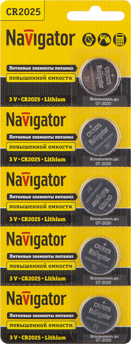 Элемент питания Navigator NBT-CR2025-BP5 (2500/100/5)