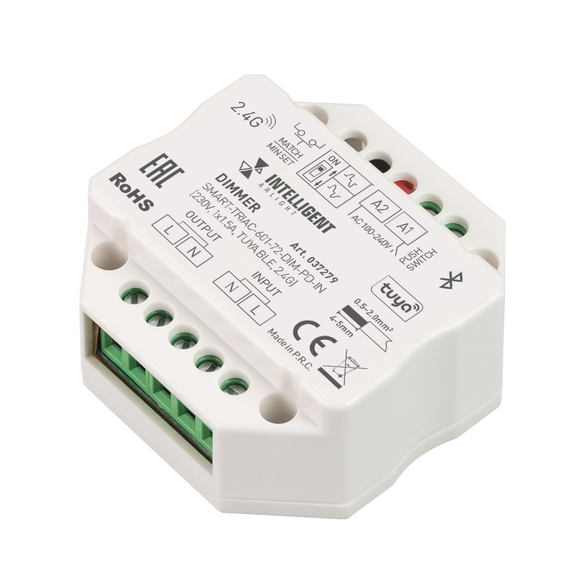 Arlight INTELLIGENT ARLIGHT Диммер SMART-TRIAC-601-72-DIM-PD-IN (230V, 1x1.5A, TUYA BLE, 2.4G) (IARL, IP20 Пластик, 5 лет) фото