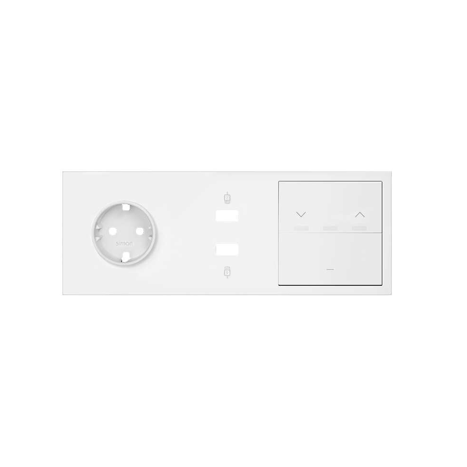 Simon 100 Белый матовый Кит 3 поста, фронт. Накладка на 1 розетку Schuko + 1 з/у 2xUSB + 1 клавиша выключателя + 1 клавиша жалюзи фото