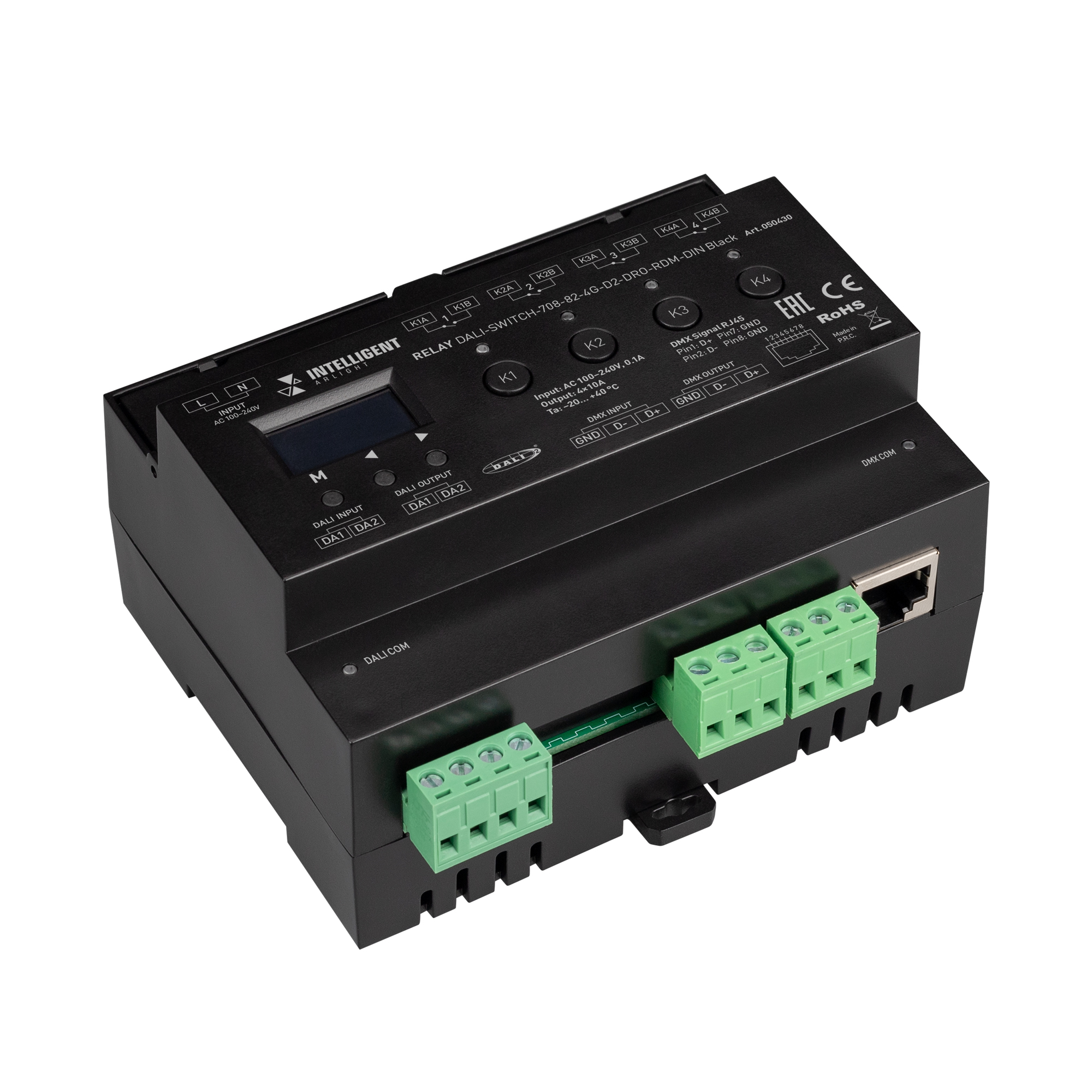 Arlight INTELLIGENT Релейный модуль DALI-SWITCH-708-82-4G-D2-DRO-RDM-DIN Black (230V, 4x10A, DMX512) (IARL, IP20 Пластик, 5 лет) фото