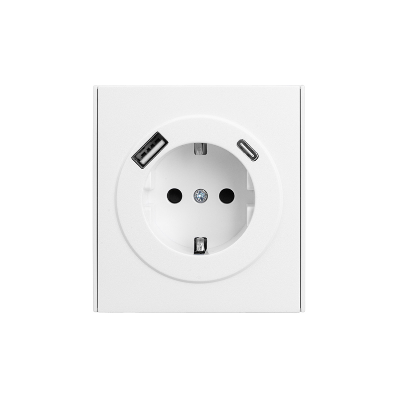 KRANZ STRONG Розетка 1-ая с/з с/у з/ш 16А с USB A+C быстрой зарядки 5В/3А жемчуг, с 1-пост. рамкой фото