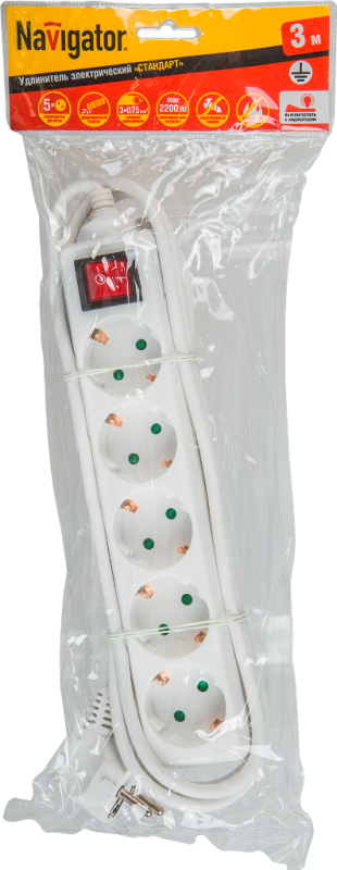 Navigator Удлинитель 71 557 NPE-S-05-300-ESC-3x0.75 с/з с выкл. 5 гн. 3м фото
