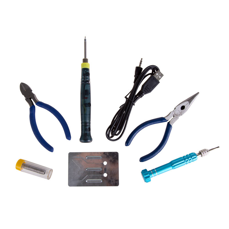 REXANT Набор для пайки (USB-паяльник 8Вт, кусачки, тонкогубцы, подставка, припой, отвертка). фото