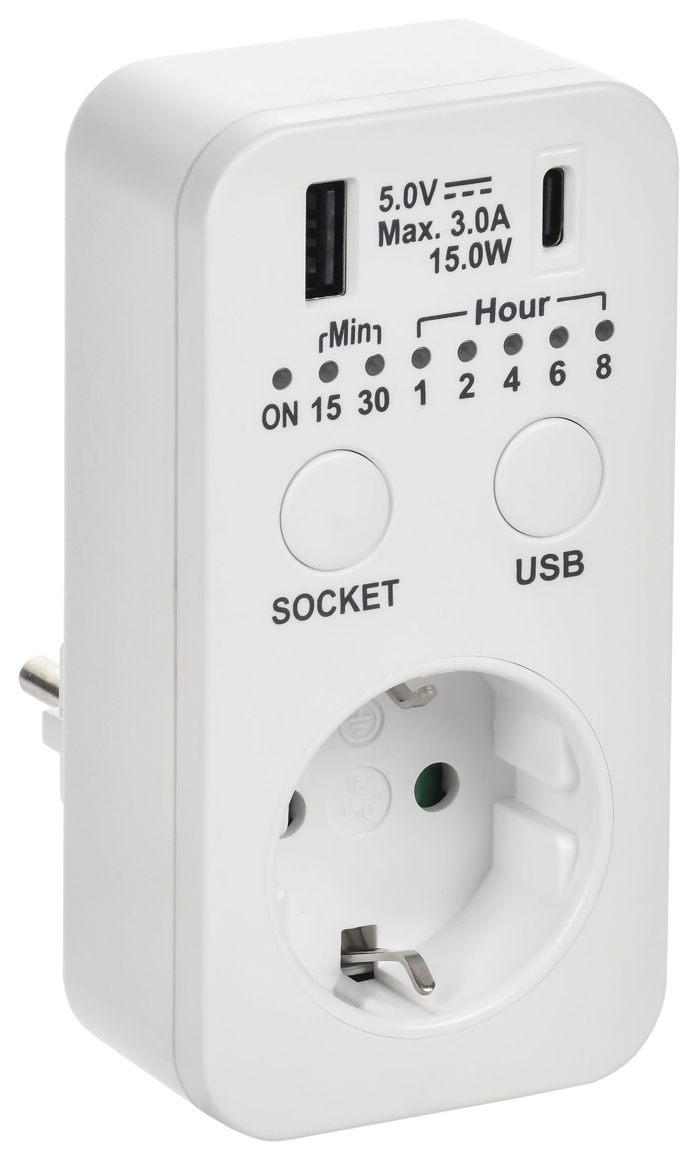 РТЭ-4 Розетка-таймер электр. с USB 15мин-8ч 16А IP20 бел IEK фото
