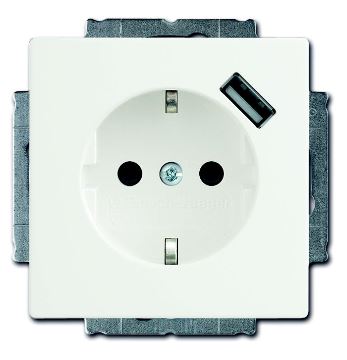 ABB BJE Блок розетки SCHUKO с з.шт. с зар. устр-вом USB, безвинт. клеммы, 16А, 700мА, белый фото
