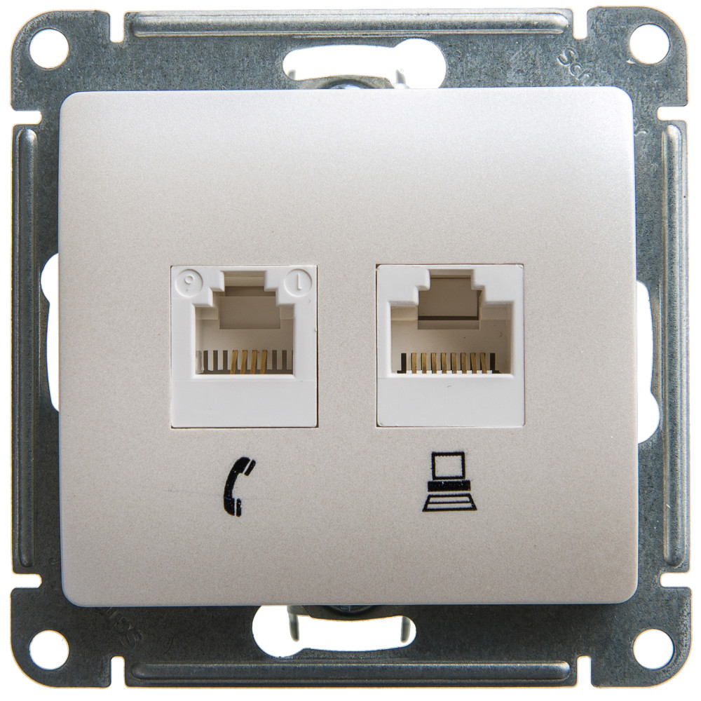 Systeme Electric Glossa Перламутр Розетка 2-ая RJ11+RJ45, кат.5E фото