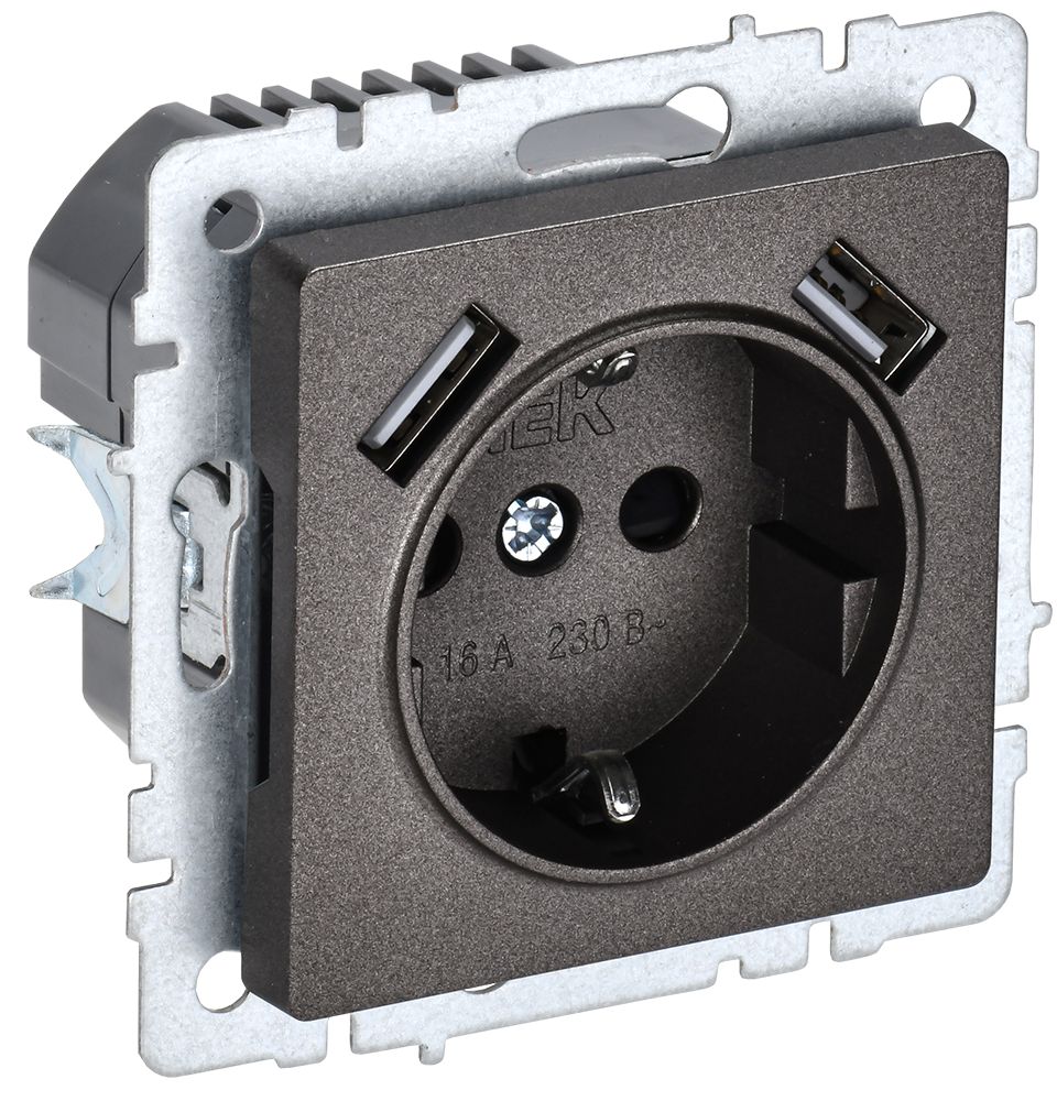 IEK BRITE BASE Темн.бронза Розетка с з/к/ш 16А с USB A+A 2,1А РЮш10-1-БрТБ фото