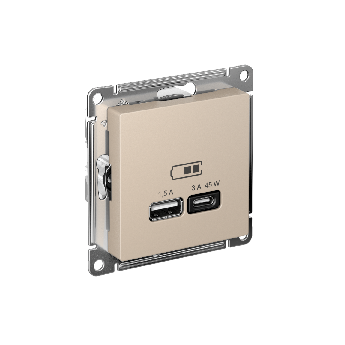 Systeme Electric AtlasDesign Песочный Розетка USB A + тип-C 45Вт высокоскор.заряд. QC,PD, механизм фото