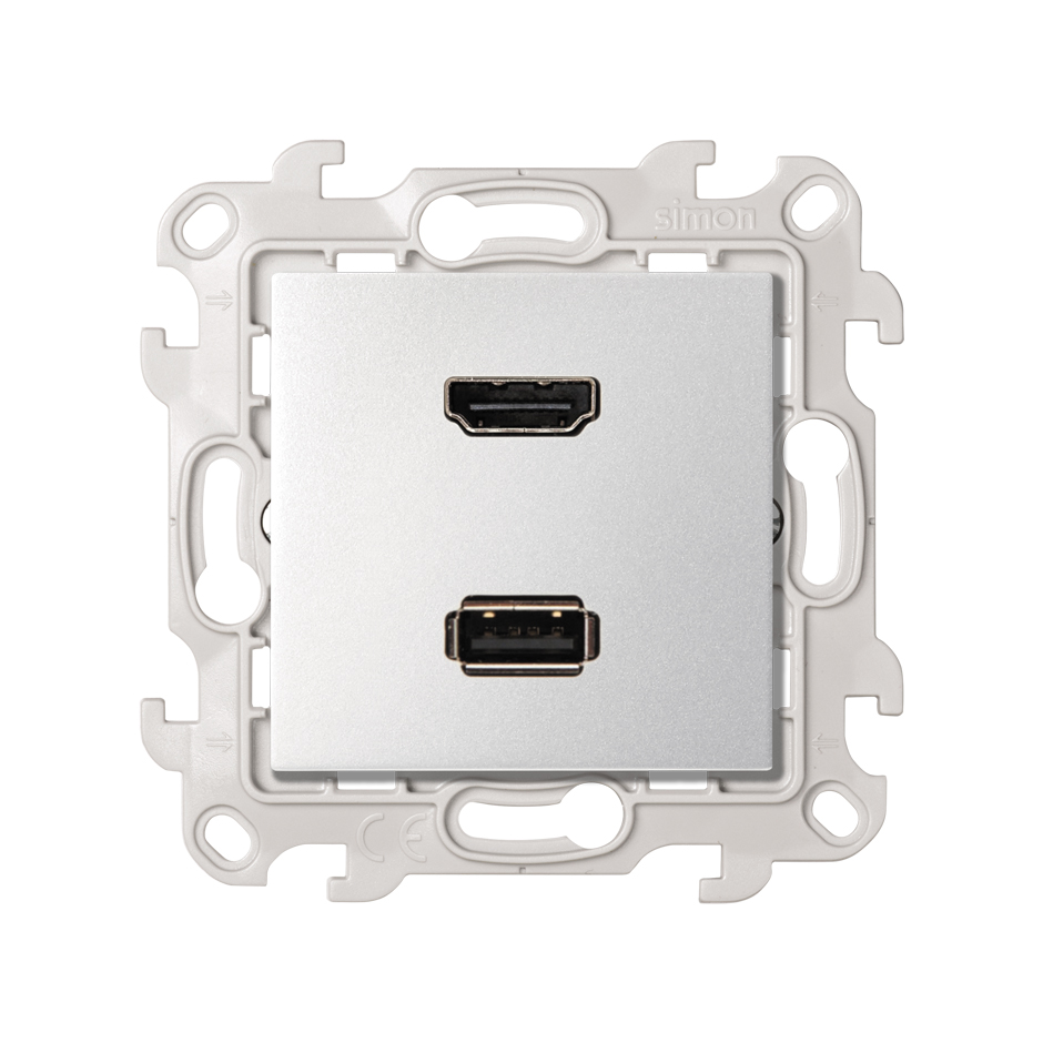 Simon 24 Алюминий Розетка HDMI v1.4 + USB 2.0 для передачи данных фото
