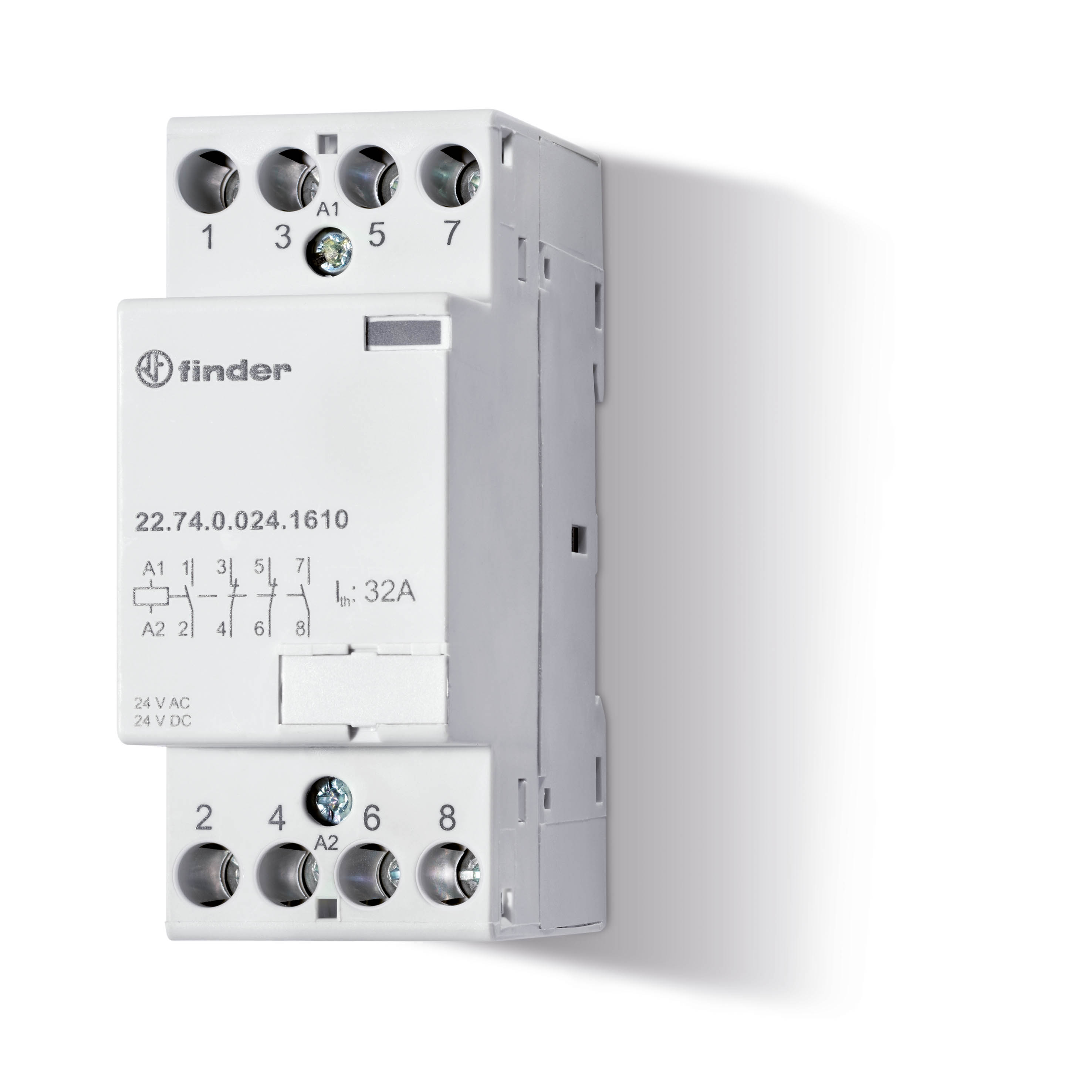 Finder Модульный контактор; 4NC 32А; контакты AgNi; катушка 240В АС/DC; ширина 17.5мм; степень защиты IP20; опции: мех.индикатор фото