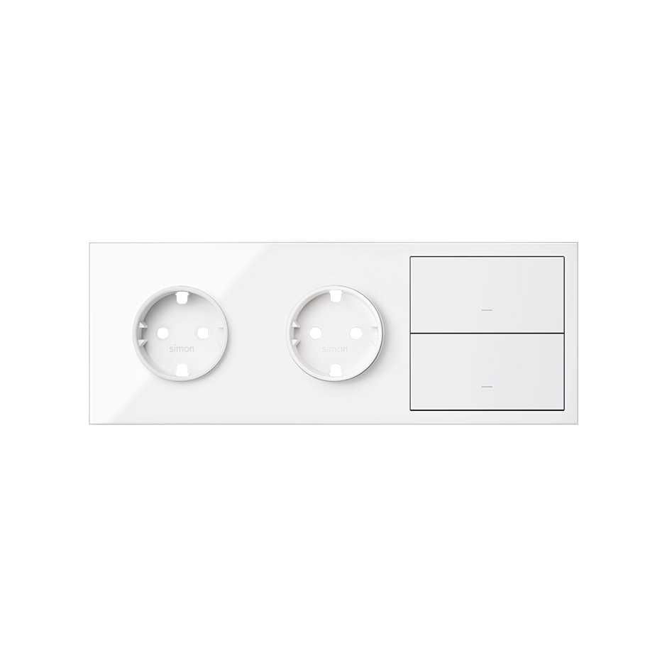 Simon 100 Белый глянец Кит 3 поста, фронт. Накладка на 2 розетки Schuko + 2 клавиши выключателей фото