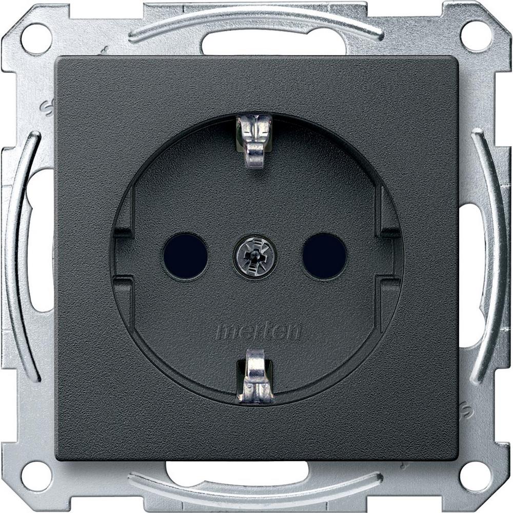 Schneider Electric Merten SM Антрацит Розетка с/з с защитными шторками безвинт. зажим фото