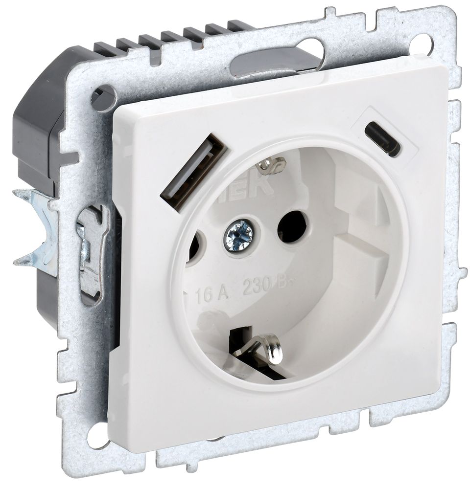 IEK BRITE BASE Белый Розетка с з/к/ш 16А с USB A+C 18Вт РЮш11-1-БрБ фото