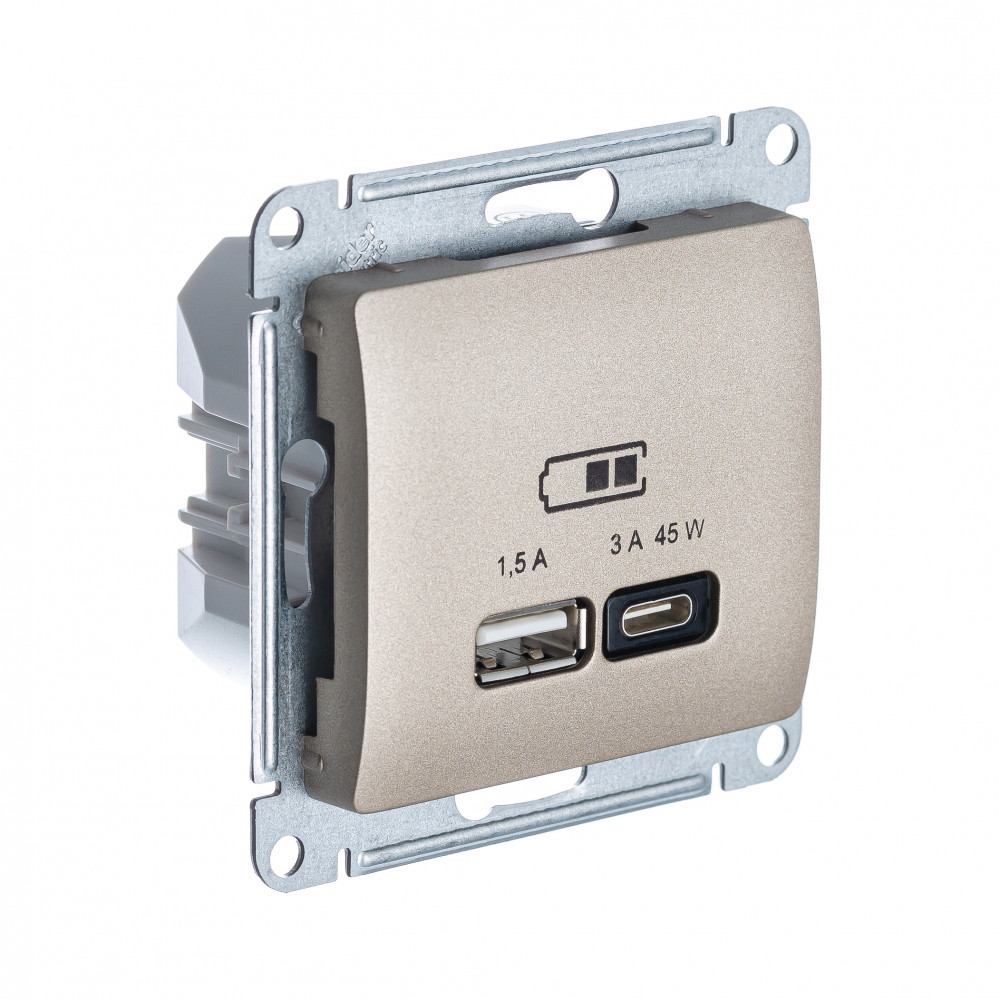 Systeme Electric Glossa Титан USB Розетка A + тип-C 45W высокоскор.заряд. QC, PD, мех. фото