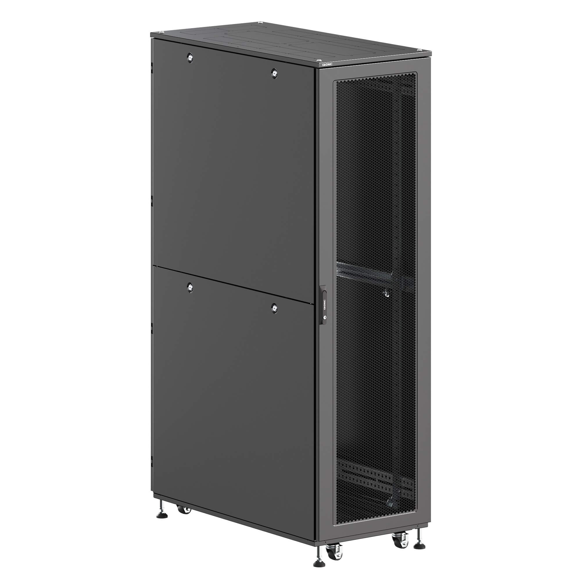 DKC Шкаф напольный разобранный 19'' IT-CQE-N 47U 800x1200мм, крыша с вырубкой, дверь перф. и двойная перф., двойные боковые панели, черный RAL9005 фото