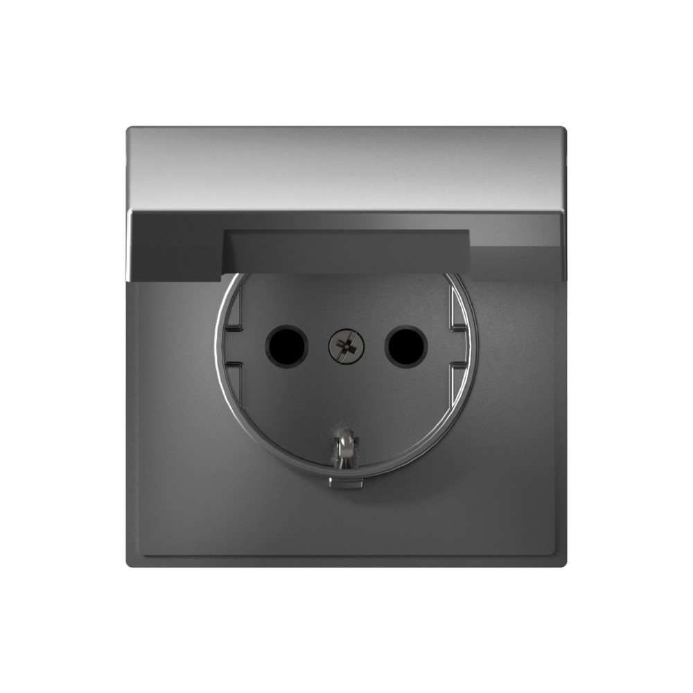 Systeme Electric ArtGallery Сталь Розетка с заземл. со шторк. с крышк., 16А, IP20,  механизм, быстрозажим. клем. фото