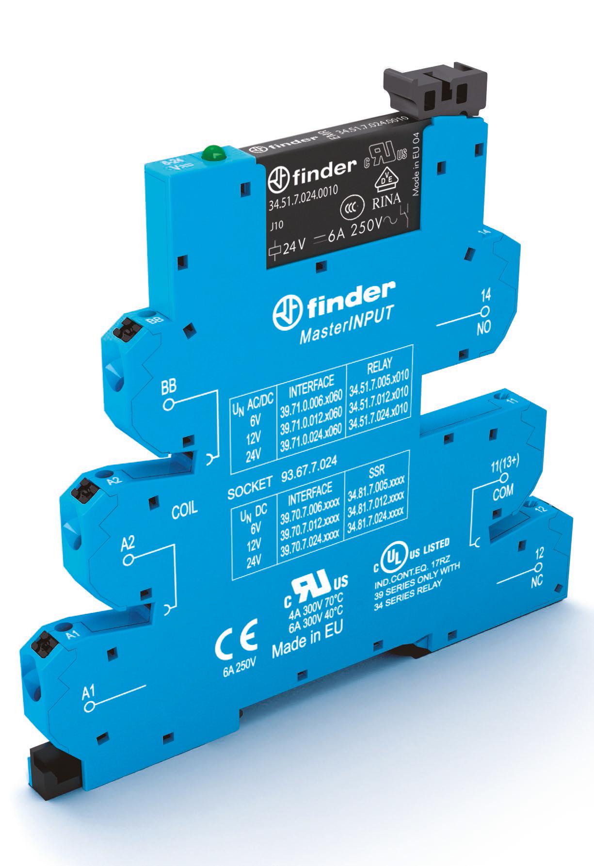 Finder Интерфейсный модуль, электромеханические реле, серия MasterINPUT; 1CO 6A; контакты AgNi+Au; питание 24В AC/DC; категория защиты IP20; безвинтов фото