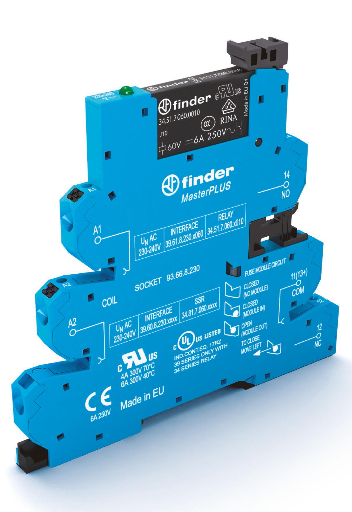 Finder Интерфейсный модуль (сборка 34.51.7.060.0010 + 93.66.7.220), электромеханические реле, серия MasterPLUS; 1CO 6A; питание 220В DC; категория защ фото