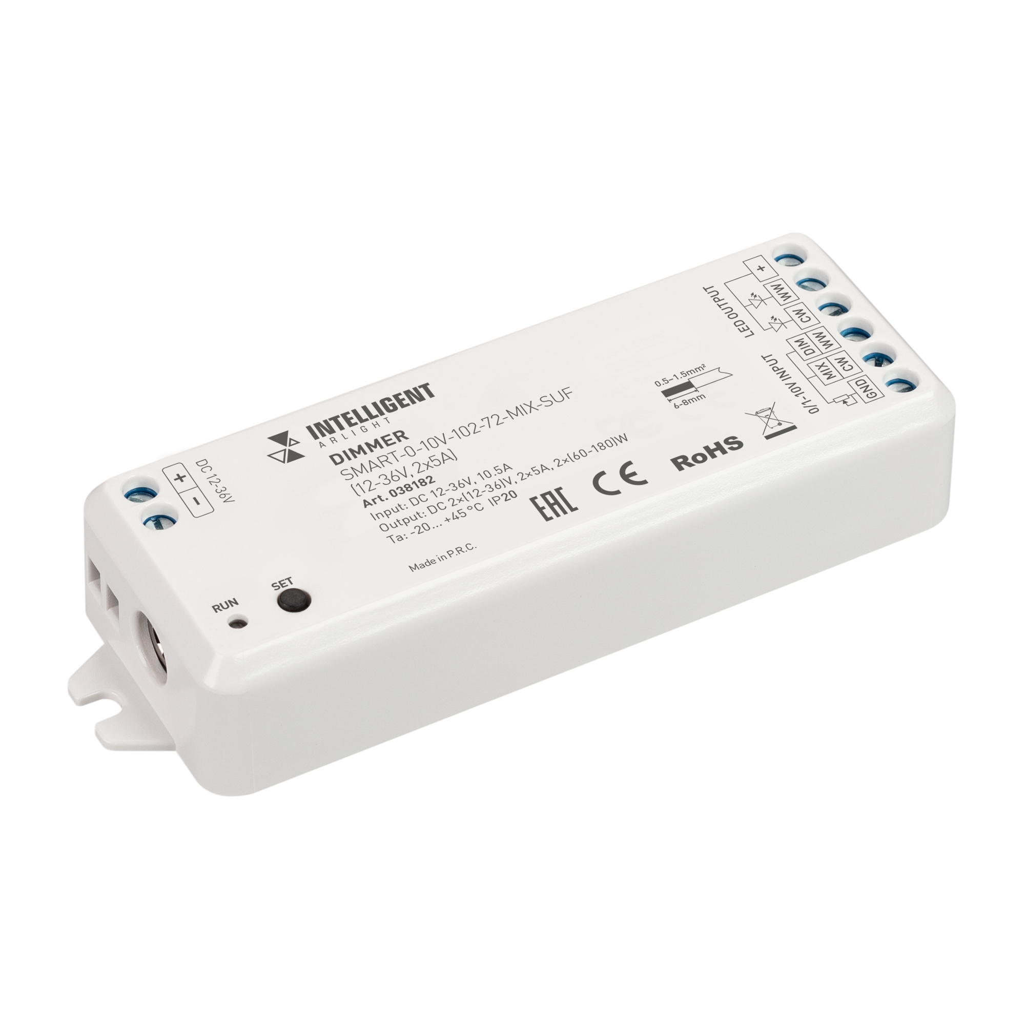 Arlight INTELLIGENT ARLIGHT Диммер SMART-0-10V-102-72-MIX-SUF (12-36V, 2x5A) (IARL, IP20 Пластик, 5 лет) фото