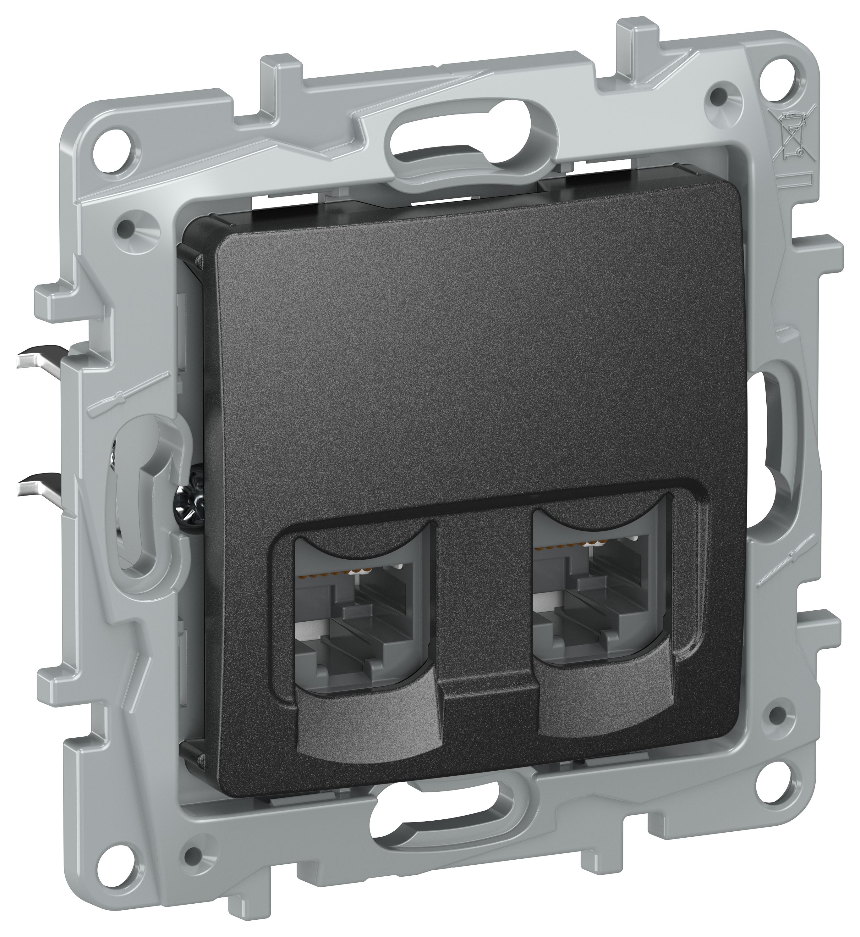 IEK Etika Антрацит Розетка компьютерная 2-ая RJ45, кат.5е UTP. фото