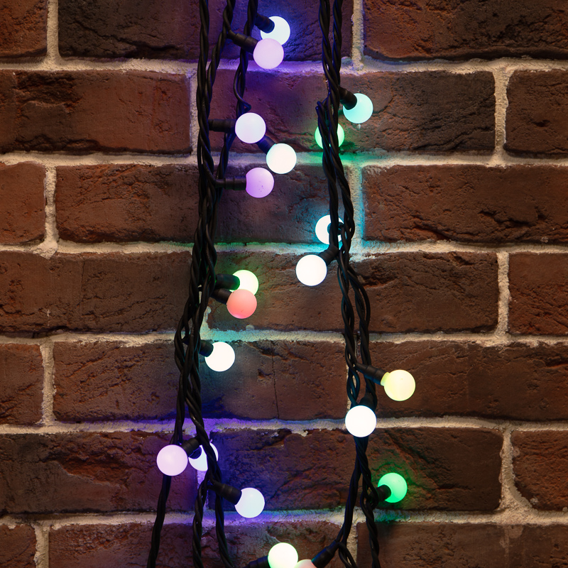 NEON-NIGHT Гирлянда светодиодная Мультишарики O17,5мм 10м 80 LED RGB черный каучук IP67 быстрая смена цвета 230В фото