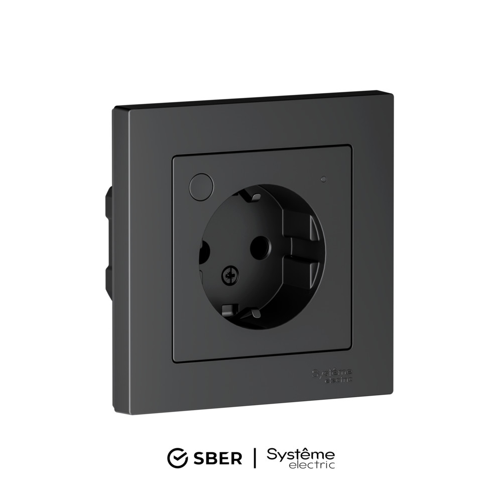 SBER Systeme Electric AtlasDesign Smart Карбон Розетка с заземл., со шт., Zigbee, L+N, 16А, мех., модель SBDV-00202 фото