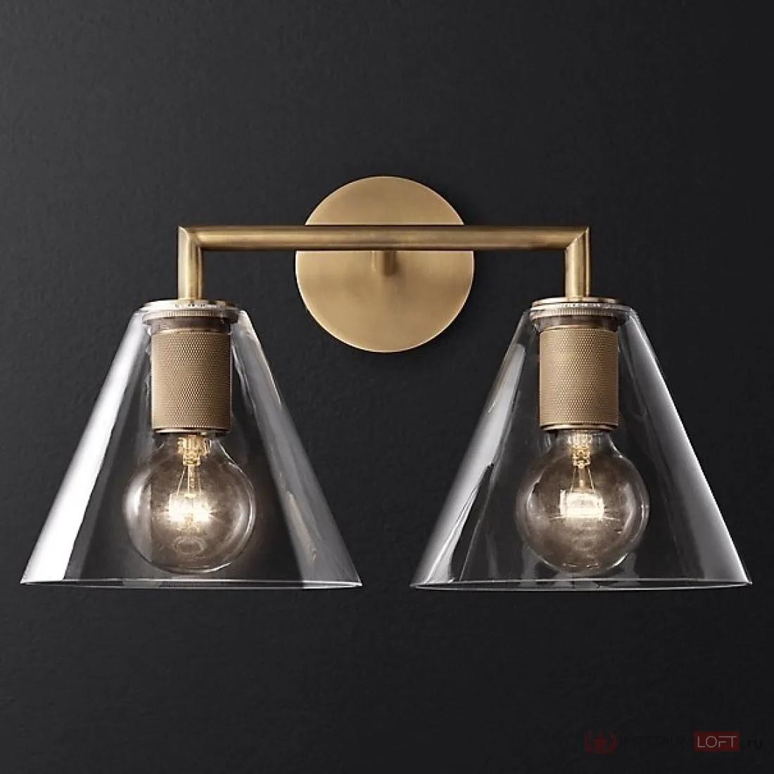 ImperiumLoft Бра RH Utilitaire Funnel Shade Double Sconce Brass фото