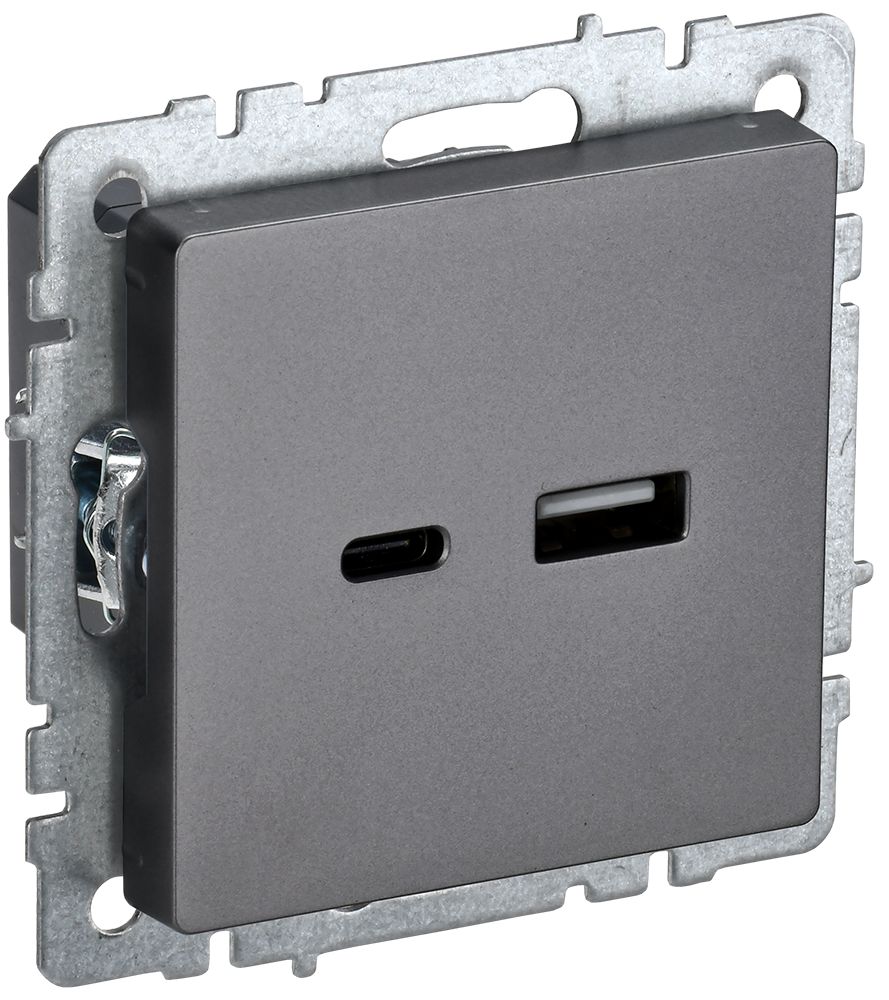 IEK BRITE BASE Сталь Розетка USB A+C 18Вт РЮ11-1-БрС фото
