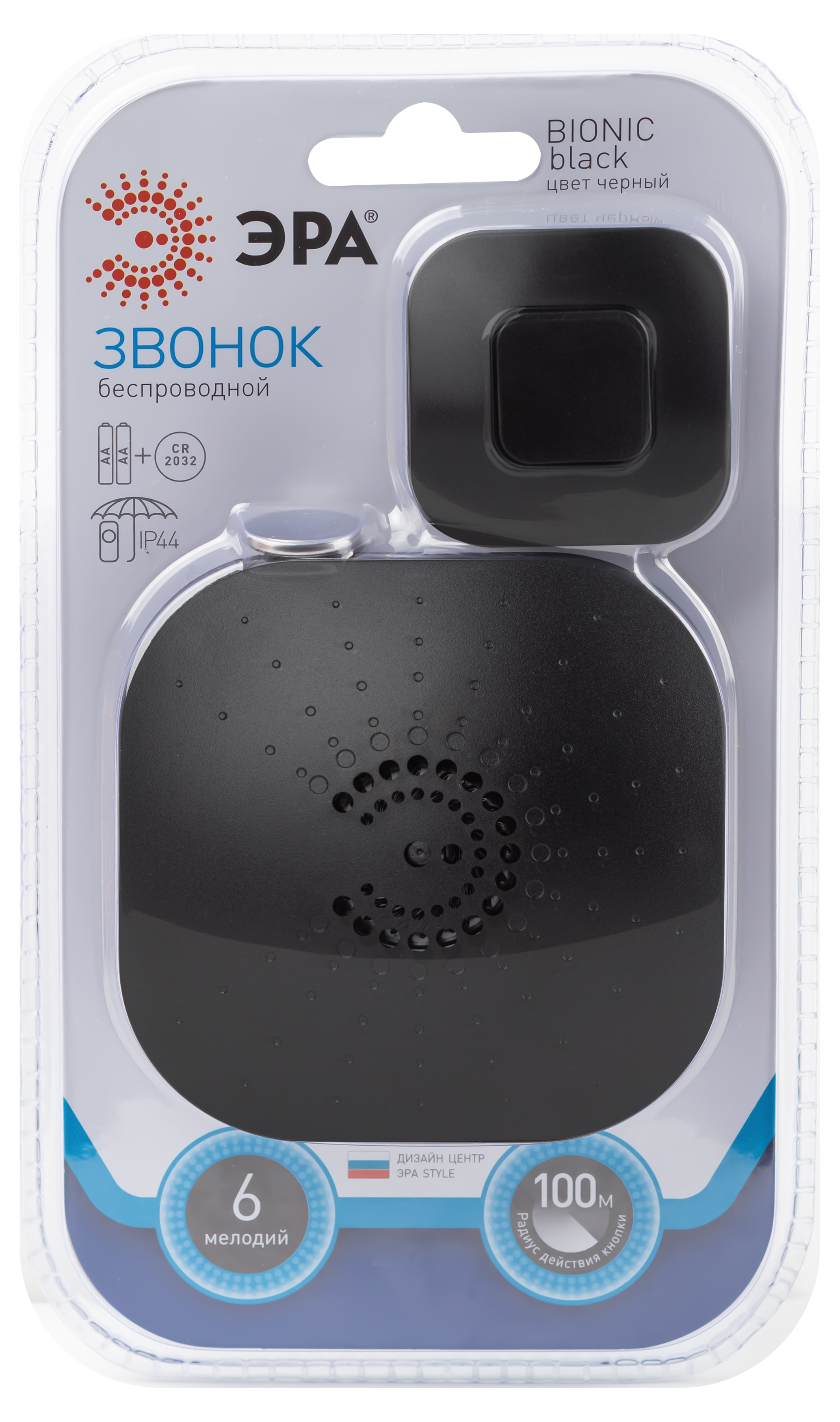 ЭРА Звонок дверной BIONIC Black беспроводной, черный, 6 мелодий фото