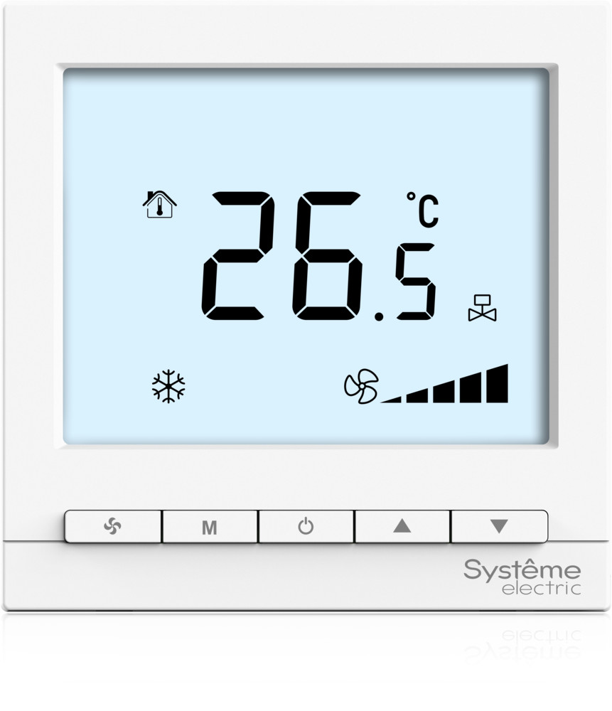 Systeme Electric Термостат комнатный цифровой, для 2тр 3ск FCU и 2-поз.клап, 1UI 4DO Modbus бел ~220В BS фото