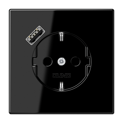 JUNG Розетка SCHUKO® с USB-зарядным устройством, тип A термопласт черный фото