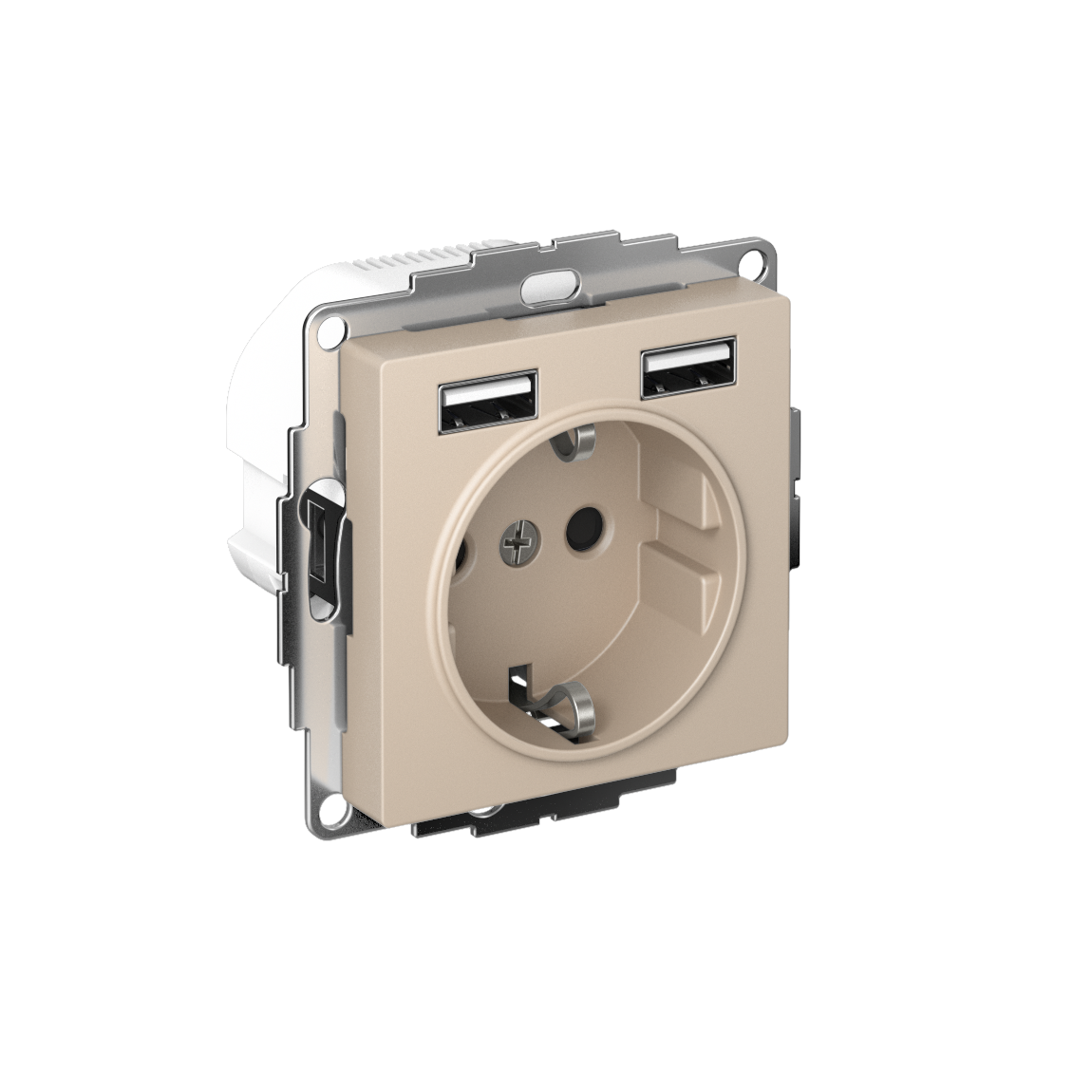 Systeme Electric AtlasDesign Песочный Розетка 16А c 2 USB A+A, 5В/2,4А, 2х5В/1,2А, механизм фото