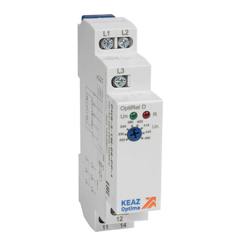 КЭАЗ Реле контроля фаз OptiRel D PHS-3-1M-08-PP-1 без настр повышенного/пониженного асимметрии 3Ф 1СО. фото