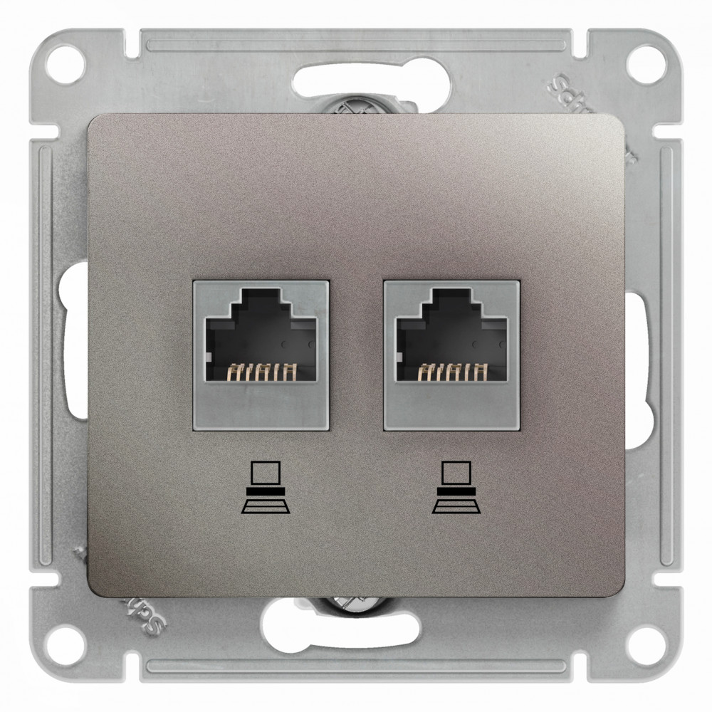 Systeme Electric Glossa Платина Розетка 2-ая компьютерная RJ45+RJ45, кат.5E фото