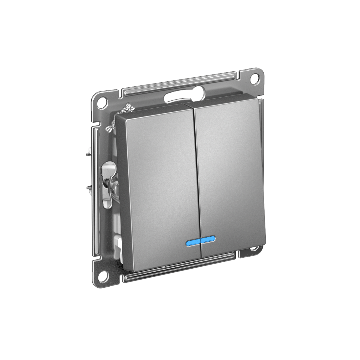 Systeme Electric AtlasDesign Сталь Выключатель 2-клавишный с подсвет.,сх.5а, 10АХ, мех., быстрозажим. клем. фото
