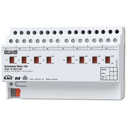 JUNG KNX Актор 8-ми канальный 220V AC 16 A возм ручн упр DIN-рейка фото