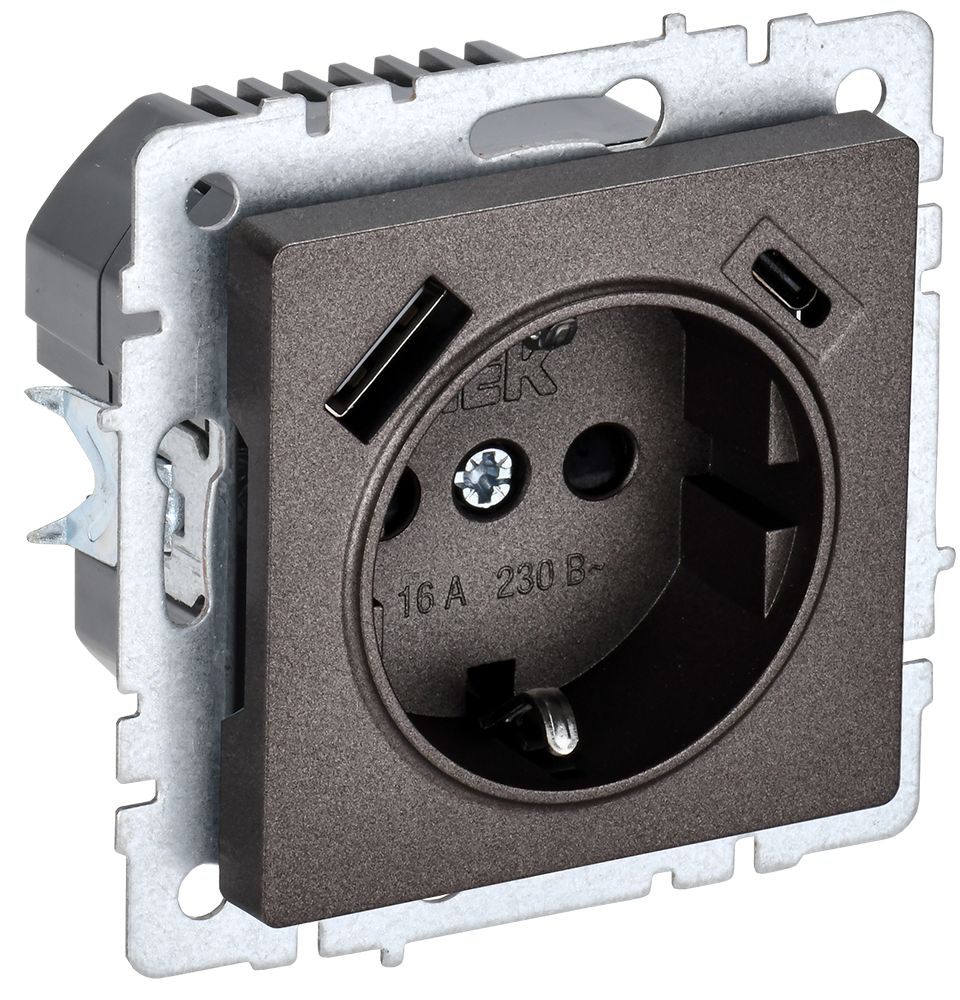 IEK BRITE BASE Темн.бронза Розетка с з/к/ш 16А с USB A+C 18Вт РЮш11-1-БрТБ фото