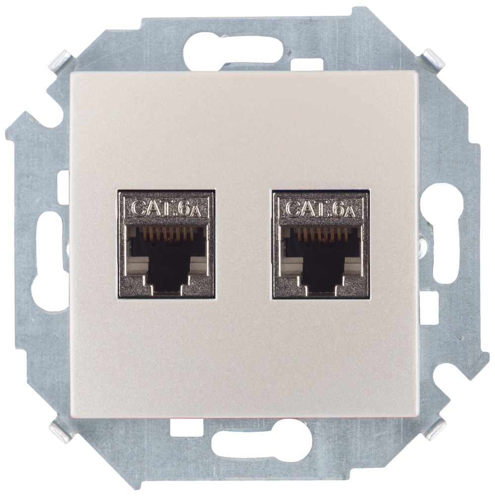 Simon 15 Шампань Розетка компьютерная двойная 2хRJ45 кат.6A (АМР, FTP) фото