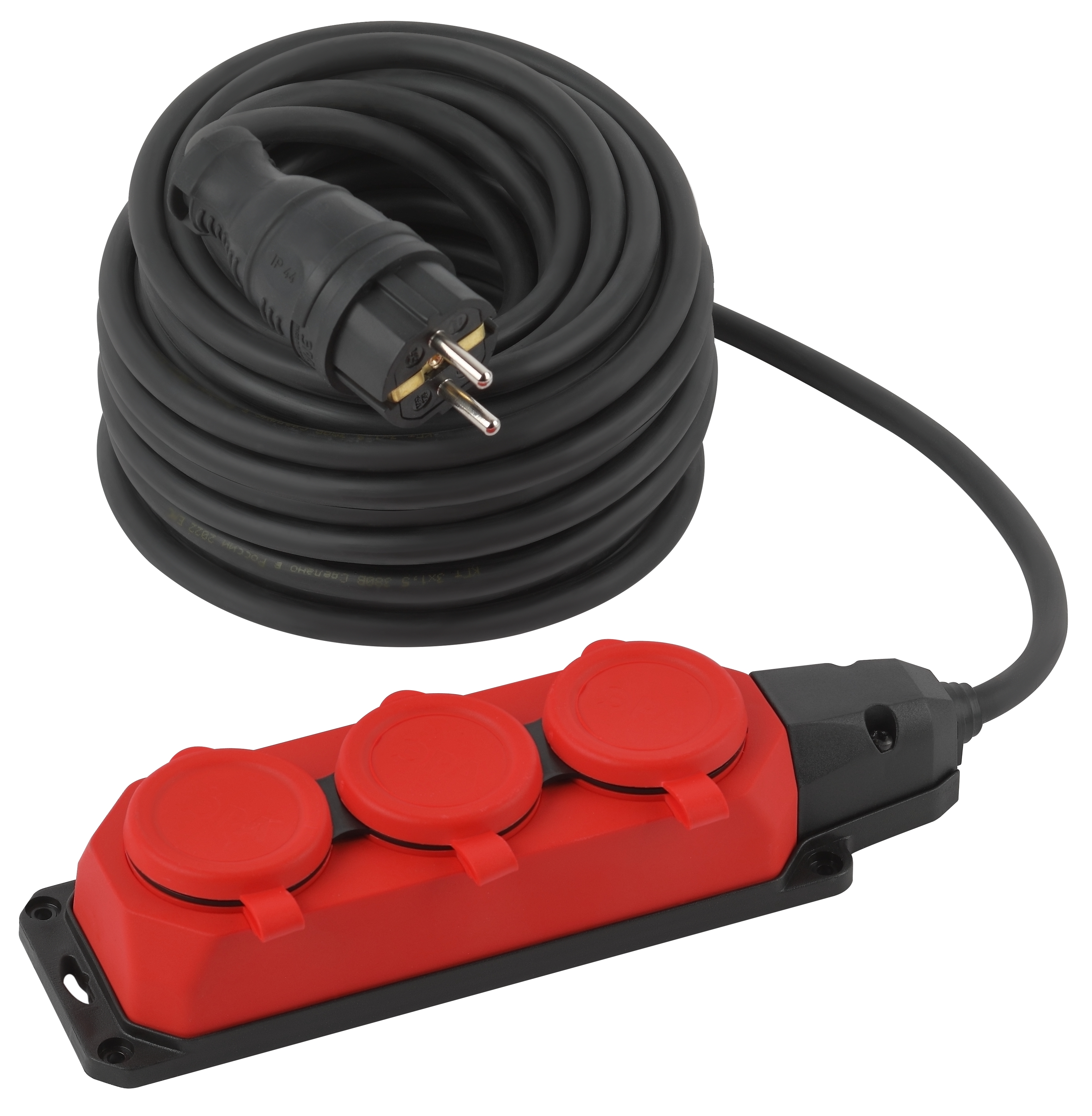 ЭРА Удлинитель силовой UK-3e-3x1,5-20m-IP44(KG) с заземлением 3 розетки каучук 20м КГ 3х1,5мм2 IP44 фото