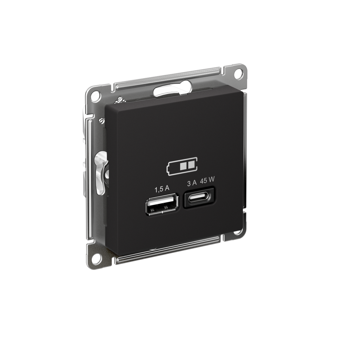 Systeme Electric AtlasDesign Карбон USB Розетка A + тип-C 45W высокоскор.заряд. QC, PD, мех. фото